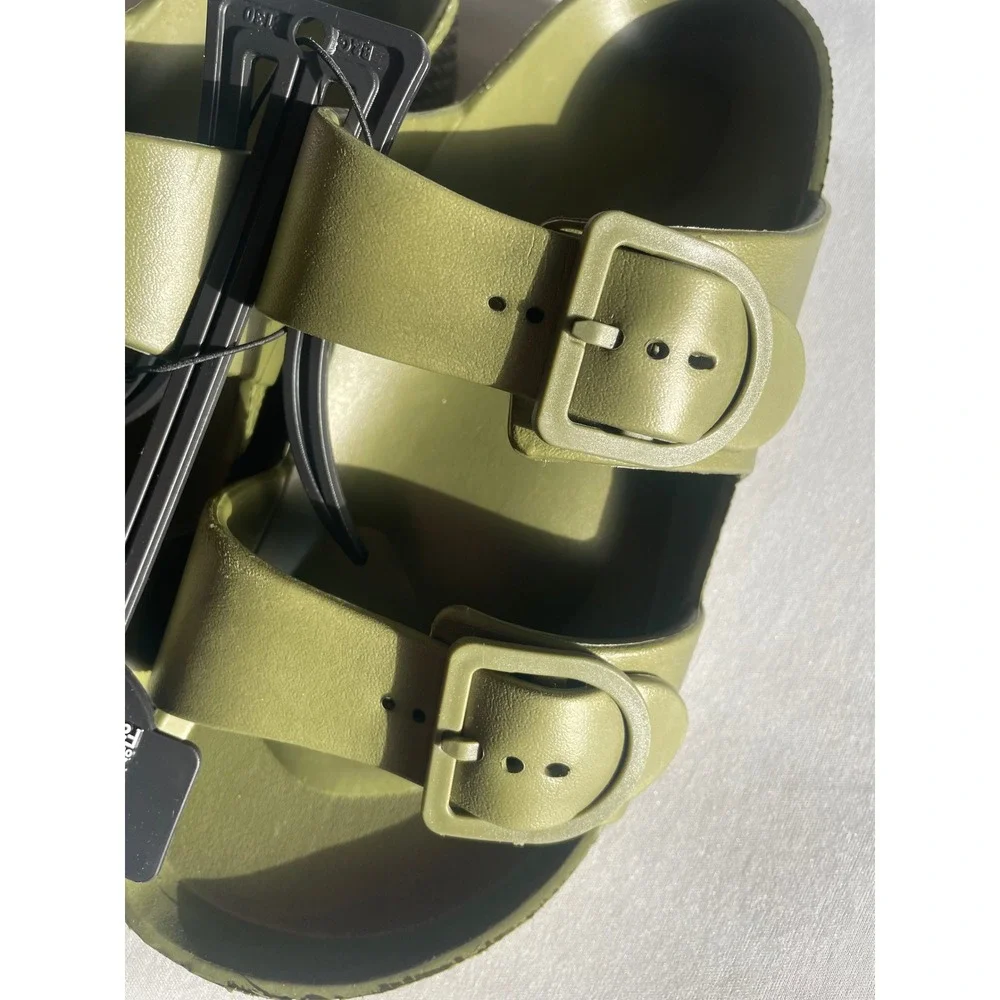 Mens Green Molded Double Strap Buckle Slide Sandals Made in USA Size 11